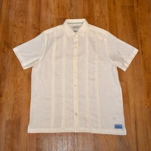 Scotch & Soda Guayabera Shirt Mens Large Cream Linen Short Sleeve Pleated